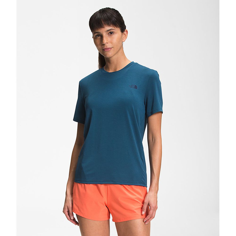 The North Face T-Shirts Womens Australia - The North Face Wander Short Sleeve Blue Flashdry (ITV-793